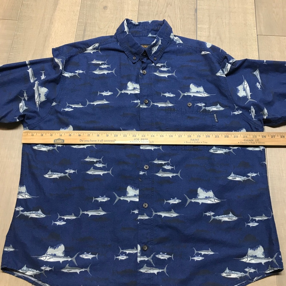 Woolrich Shirt Mens Size XL Blue Swordfish‎ Marlin Saltwater Fishing Button Up - Picture 9 of 11